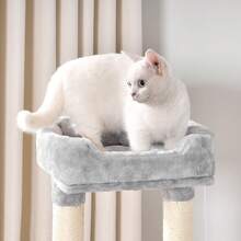 Cat Tree Tower 98cm Multi-Level Cat Climbing Frame With Hammock, Spacious Condo, Removable Bed, Scratching Posts & Toy Ball – Activity Centre For Indoor Cats And Kittens - Light Grey - View 4