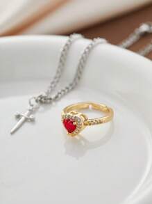 2pcs/Set Gothic Creative Personalised Heart And Sword Promise Ring Ladies Bracelet Ring Set, Valentine's Day Gift, Jewellery Accessories,Mom,Mother,Mother's Day,Gift
