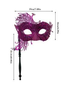 Women's Mask Handheld Peacock Masquerade Mask With Handle, Venetian Halloween Costume Mask For Ladies Party Decor - A - View 8