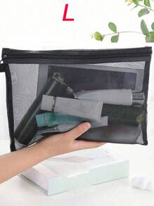 1pc/1set /10pcs/2pcs Back To School Season Black Zipper Handheld Lightweight And Portable Large Capacity Cosmetics Storage Bag Set,Holiday Essentials,Travel Essentials,Data Line Earbuds Storage; Mobile Phone Storage. Beach Bag