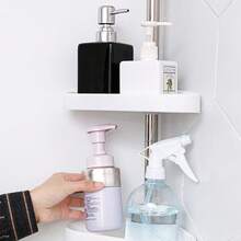 طقم رف زاوية استحمام 4 طبقات، منظم حمام قابل للتعديل، رف تخزين حمام بدون حاجة للحفر، منصة استحمام قائمة على الأرض، منظم استحمام، حامل جل استحمام وشامبو وصابون، اكسسوارات حمام، ديكور غرفة