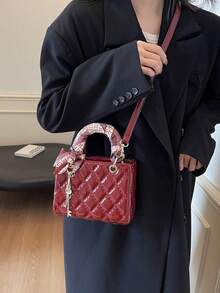 Dedoo小众高端黛妃女士手提包2025时尚新款菱格手提包单肩斜挎包圣诞礼物旅行聚会出差