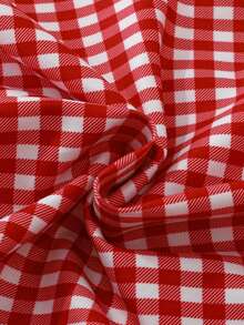 2 件套女婴时尚休闲红色格子和草莓印花露肩吊带连衣裙，适合派对、度假、休闲、外出和家居穿着，夏季