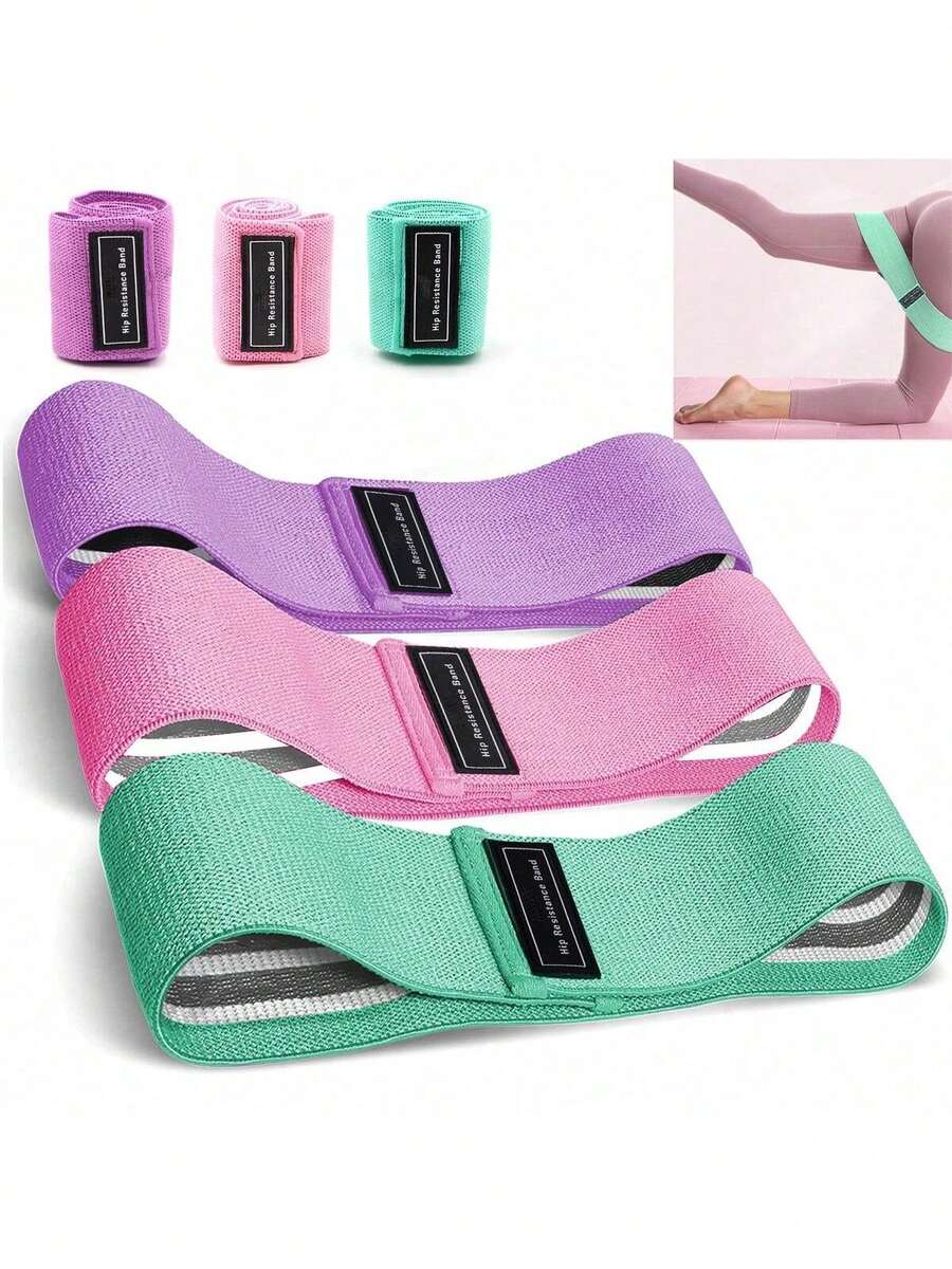 3pcs/Set Elastic Resistance Bands, Yoga Hip Bands, Fitness Leg Bands, Suitable For Squat Training, Outdoor Gym Hip Workout - Multicolor - View 1
