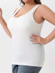 2pcs/Set Plus Size Women Camisole Tank Tops With Padded Bra, Seamless Adjustable Strap, Round Neck, Slimming, Elastic, Comfortable, Sleeveless Undershirt - Multicolor - View 9