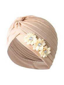 1pc Vintage Women's Solid Rhinestone Flower Casual Bandana Hair Wrap Hat, Versatile Watermelon Hat Hair Sleep Cap Sleep Bonnet,Beach,Travel - Multicolor - View 22