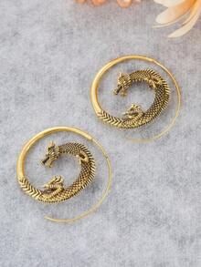 1 par de pendientes de aro grandes con diseño de dragón en estilo gótico vintage para mujeres, de color dorado, regalo de cumpleaños para fiesta - pendientes - Ver 3