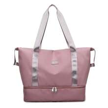 Bolsa de viagem listrada portátil de grande capacidade, bolsa feminina, que pode ser equipada com uma mala, personalizada e leve