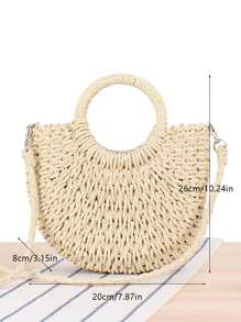 1pc Half-Moon Out Handbag,Simple Style Ins, Half-Circle Straw Bag, Beach Hand-Woven Bag,Fashionable Beach Vacation Straw Woven Bag,Holiday Women's Bag,Vacation Bag For Summer, Perfect For Beach Vacation, Travel, Shopping, And Vacation Essentials