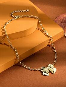 1pc Fashion, Elegant & Versatile Luxury Golden Bowknot Necklace - Gold - View 2