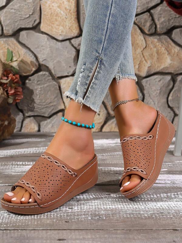 High Platform Wedge Heel Fashion Casual Soft Bottom Mother Beach Slippers