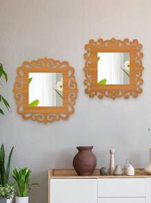 1/2pcs Vintage Square Wall Decor Mirror, Hollow Floral Pattern Mirror Wall Hanging Decor With Wooden Frame, Multiple Colors Available For Living Room, Bedroom, Dining Room, Bathroom, Unique Decorative Mirror, Distinctive Gift For Birthday, Holiday, Graduation, Mother's Day