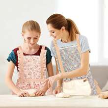 1 件乡村花卉图案清洁围裙，女士复古花卉厨房围裙，成人，花卉印花荷叶边围裙，厨房，浴室，家居用品 - 彩色 - 查看 3