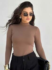 Women's Basic Long Sleeve Casual Cold Weather Work Blouse - Rỉ Nâu - Xem 4