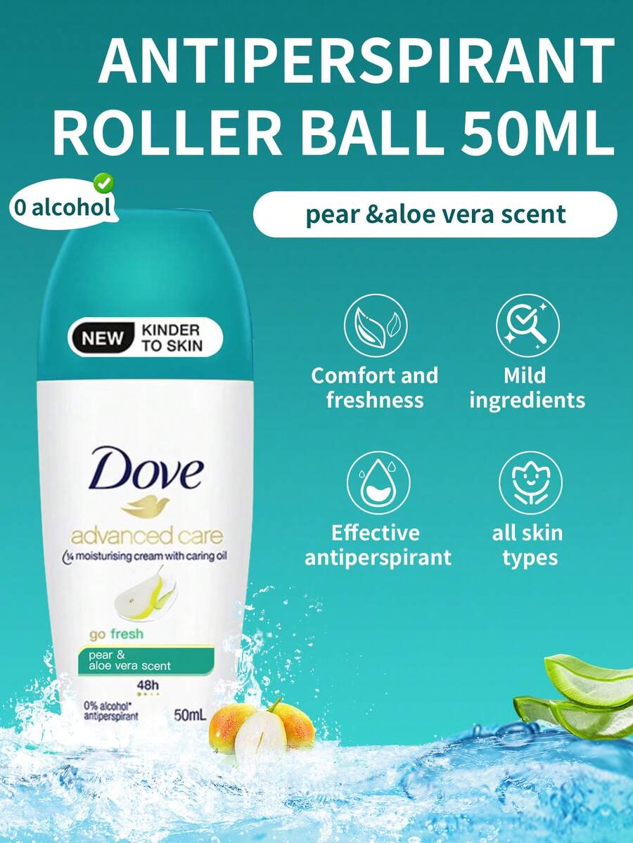 Dove 1 x 50毫升梨子芦荟走珠止汗香体露，48小时清新止汗，含1/4保湿乳霜，无酒精配方，温和配方，梨子芦荟香氛，适合干性及敏感性肌肤，每日使用。