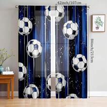 2pcs Modern Football Printed Semi-Sheer Curtains, Affordable Material, Rod Pocket Polyester Curtains, Suitable For Bedroom, Office, Living Room - Machine Washable, Easy Installation, Durable Home Decor, 90-100gsm Knitted Woven - Multicolor - View 3