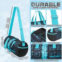 Minecraft Gym Bag Travel Overnight Sports Duffle Adjustable Strap Kit Large Holdall Gamer Hand Luggage - Navy Blue - View 4