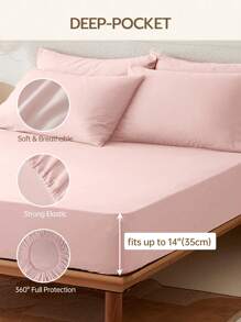 2/3pcs Solid Color Fitted Sheet, Mattress Protector, Mattress Cover For Bed, Deep Pocket Bed Sheet, Soft And Breathable, For All Size Bed -Twin, Full, King, Queen Size Sheet 14inch/35cm Deep Pocket Machine Washable
