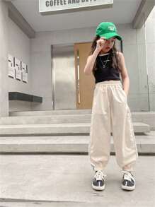 Tween Girls Striped Side Pockets Sports Sweatpants