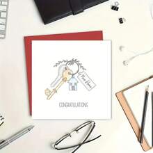 1 pièce Carte d'inspiration "Friends" "Félicitations pour votre nouvelle maison" avec illustration de clé et de maison - cadeau parfait pour le nouvel emménagement, carte de félicitations pour les nouveaux propriétaires (avec enveloppes rouges)