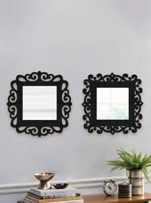 1/2pcs Vintage Square Wall Decor Mirror, Hollow Floral Pattern Mirror Wall Hanging Decor With Wooden Frame, Multiple Colors Available For Living Room, Bedroom, Dining Room, Bathroom, Unique Decorative Mirror, Distinctive Gift For Birthday, Holiday, Graduation, Mother's Day