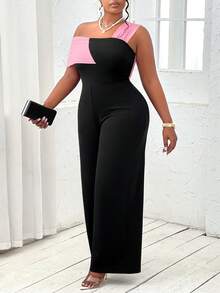 BIUBIU Plus Size Solid Color Strap Jumpsuit, Minimalist Casual Design For Everyday Wear - Black Pink - View 5