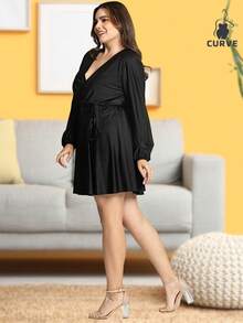 Vestido corto liso color negro para mujer LisoCasualEleganteFiestaTelaCruzadovestido cortoNoche de fiestaOficinaCasaFiesta de CumpleañosDiarioTener una citaprimavera verano - Negro - Ver 5