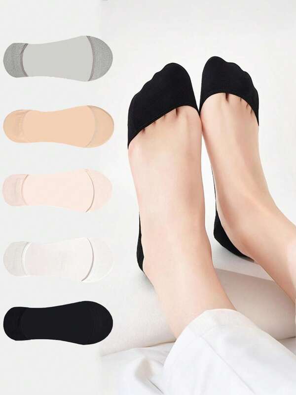 Ultra flache Damen Bootsocken ohne seitlichen Rand, unsichtbare Sommersocken für High Heels mit Silikon Antirutsch, kurze Sockenabdeckung