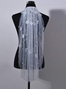 1pc Single Layer Bridal Veil Flower & Pearl Decor Hair Comb, Minimalist & Romantic Design, For Wedding & Occasions