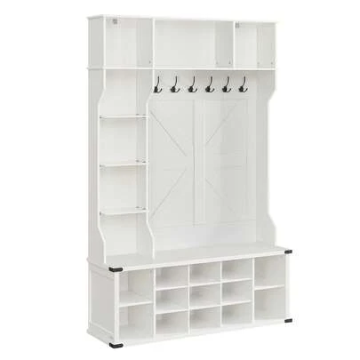  VASAGLE Garderobenständer Garderobe 4-in-1 Garderobenständer mit Schuhbank,Landhausstil, freistehend