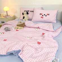 4Pcs,Checkered Print Series Embroidered Summer Quilt - Features Various Adorable Patterns, Cool, Breathable, And Soft.