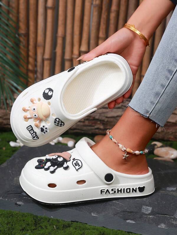 New Fashionable Men's And Women's White EVA Sandals - Fashionable Cartoon Design, Soft Sole And Comfortable Toe, Spring/Summer Shoes, Indoor/Outdoor Slippers, Travel Beach Sandals