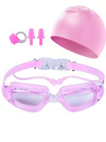 4pcs Swimming Goggles With Earplugs HD Waterproof And Anti-Fog Silicone Swimming Cap For Men And Women Large Frame Swimming Goggles Goggles Swimming Goggles, Beach Essentials, Beach Accessories, Pool Float