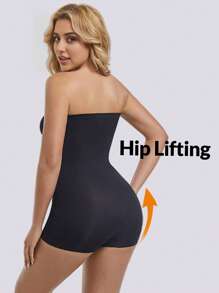 Body bandeau, lingerie gainante sans couture avec lift des hanches et contrôle du ventre, body unicolore
