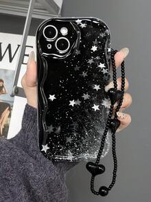 1 pièce Étui de téléphone épais anti-chute, brillant et pailleté avec imprimé étoile. Avec dragonne, compatible avec iPhone 16 ProMax/15/14/13/12/11/XsMax, Galaxy A06/A16/A26/A36/A54/A55/A56/S23/S24/S25 Ultra, version internationale, pas la version domestique - Multicolore - Voir 2