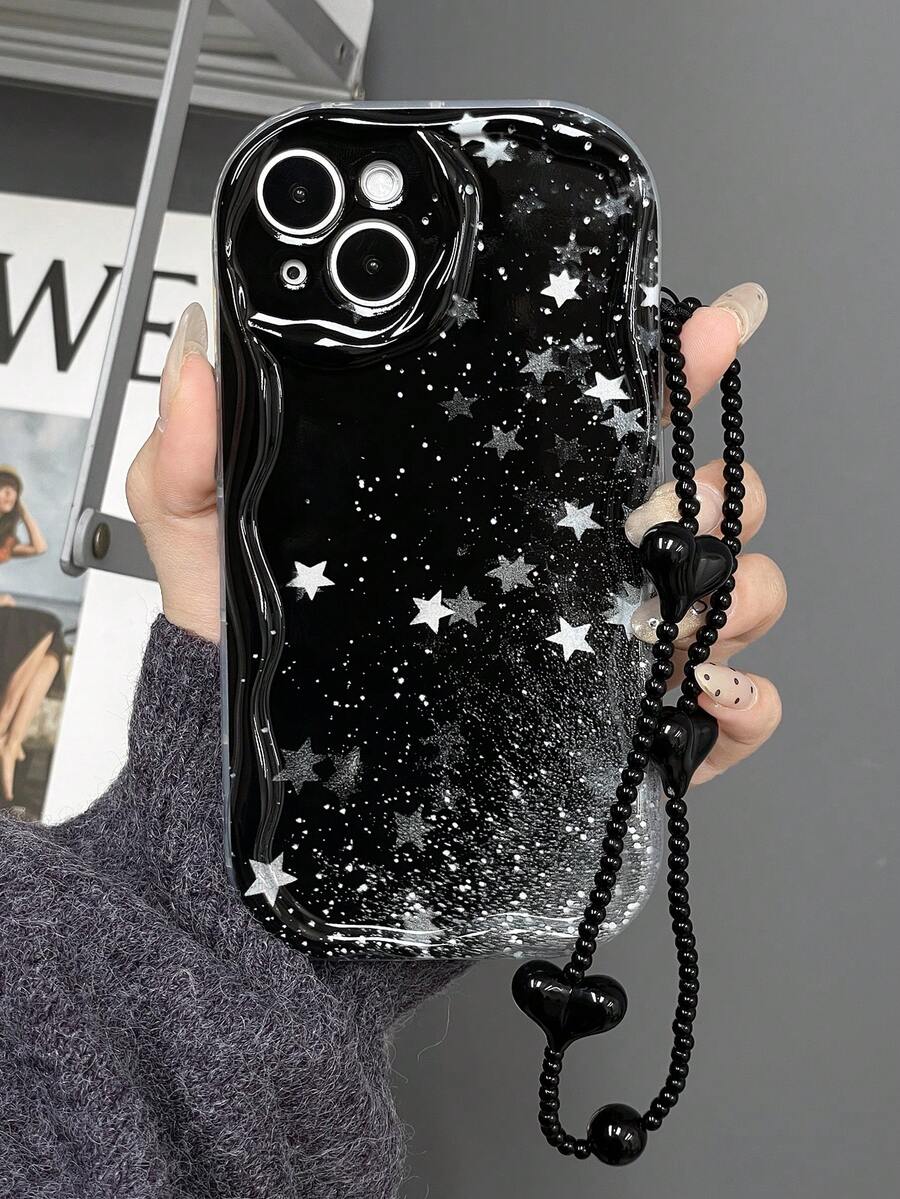 1 pièce Étui de téléphone épais anti-chute, brillant et pailleté avec imprimé étoile. Avec dragonne, compatible avec iPhone 16 ProMax/15/14/13/12/11/XsMax, Galaxy A06/A16/A26/A36/A54/A55/A56/S23/S24/S25 Ultra, version internationale, pas la version domestique
