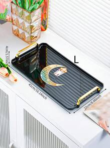 1 pièce Plateau de service en plastique thème céleste avec design de phare et de lune - idéal pour placer le thé, les desserts et les amuse-gueules dans la cuisine, la salle à manger ou le salon - parfait pour les mariages, les anniversaires et les cadeaux, plateau décoratif, vaisselle unique, traiteur, fêtes