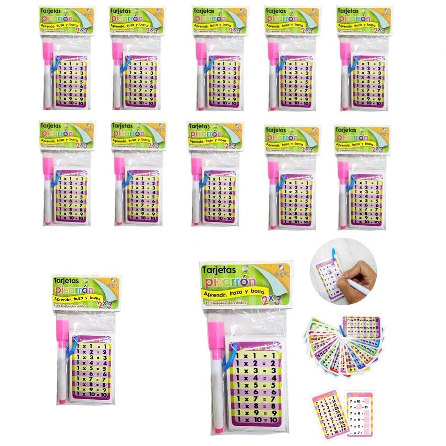 12 llaveros tarjetas didácticas tablas de multiplicar plastificadas con plumón