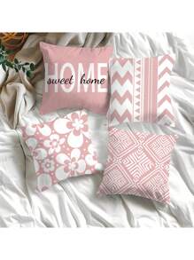 New Explosive Pink Boho Geometric Polyester Short Plush Pillow Sofa Cushion Cover 4pc(No Pillow Core)