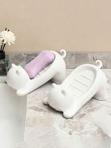 1 件装猫形塑料肥皂盒，椭圆形桌面吸水沥水架，浴室水槽，小猫肥皂盒，多功能肥皂收纳架，肥皂收纳的理想礼物，浴室用品 - 彩色 - 查看 5