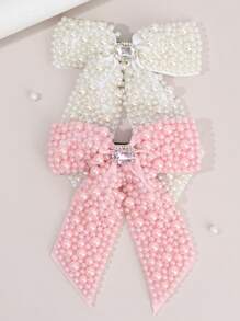 1pc/2pcs White Bow Hair Clips For Girls,Fabric Pearl Hair Bows,Fashion Hair Accessories For Girls Best Friend Bridal Gifts