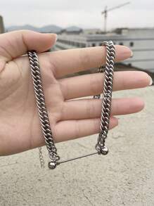 1pc Minimalist Titanium Steel One-Shoulder Chain Necklace, Fashion Style Suitable For Men And Women Everyday Wear