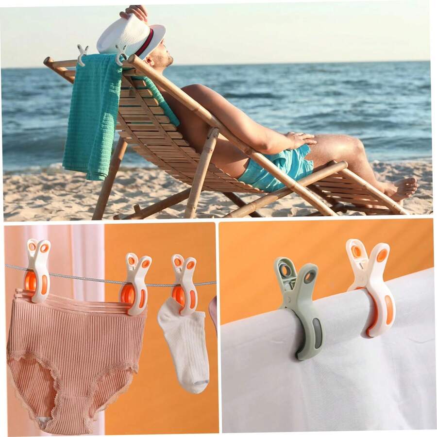 10 件装沙滩巾夹、巡航沙滩椅毛巾夹、衣夹、沙滩巾架，防止毛巾被风吹走，耐用且颜色鲜艳，适合海滨、海滩、露营、烧烤用品、圣诞节和万圣节礼物 - 彩色 - 查看 1