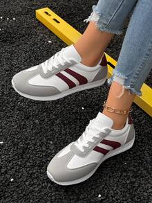 Women's Casual Sneakers, Geometric Color Block Patchwork Preppy Athletic Shoes, PU Leather Asymmetric/Asymmetrical, Suitable For Gym, Outdoor, Office, Home, Party - Multicolor - View 2