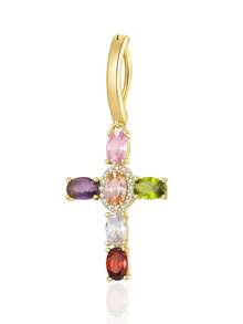 1pc Copper Micro-Inlaid Cross Navel Ring, Suitable For Women's Daily Wear - Multicolor - View 15