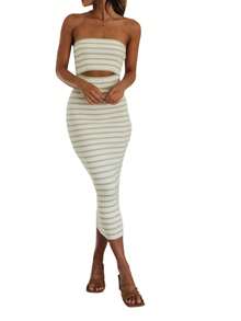 Women Y2K Summer Strapless Maxi Tube Dress Sleeveless Backless Hollowed Striped Patchwork Long Bodycon Dress Party Clubwear