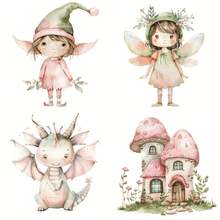 Set de 20 pegatinas vintage hechas a mano, pegatinas decorativas con tema de cuentos de hadas que incluyen conejo, ratón, casa del árbol, pegatinas resistentes al agua para diario, cuaderno de viaje, álbum, decoración DIY - Rosa - Ver 4
