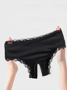 女士性感开裆内裤低腰丁字裤女士情趣内衣 - 黑色 - 查看 5