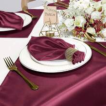 24 件柔软缎面布餐巾，可重复使用的方形餐巾 43*43 厘米/17*17 英寸，适用于婚礼、婴儿洗礼、晚宴、餐厅、派对、四季日常使用、圣诞节、感恩节、新年、厨房手帕 - 酒紅色 - 查看 4