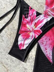 Bộ bikini 3 món in họa tiết hoa ombre dành cho nữ, áo bikini điều chỉnh được, quần bikini buộc dây bên hông và váy che phủ cao, thích hợp cho bãi biển và các bữa tiệc, kỳ nghỉ hè, màu đen. - màu đen - Xem 7